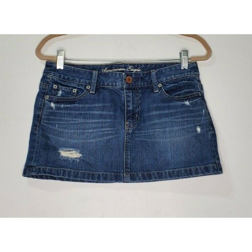 American Eagle Y2K Size 4 Mini Denim Jean Skirt Distressed Straight Washed out
